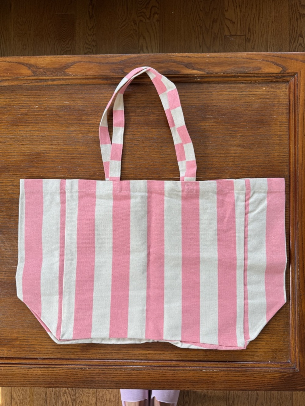 Sézane striped ballet pink white ecru cotton canvas beach tote limited edition